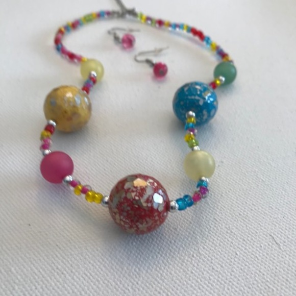 Handmade Confetti Necklace Earrings Set Vintage - Picture 3 of 8